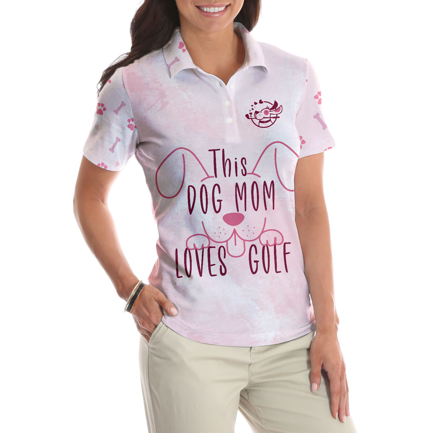 This Dog Mom Loves Golf Short Sleeve Women Polo Shirt Pink Golf Shirt For Ladies Golf Gift For Dog Lovers - 5