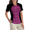 Pink Argyle Thinning Layout For Lady Golfer Golf Short Sleeve Women Polo Shirt Black And Pink Golf Shirt For Ladies - 4