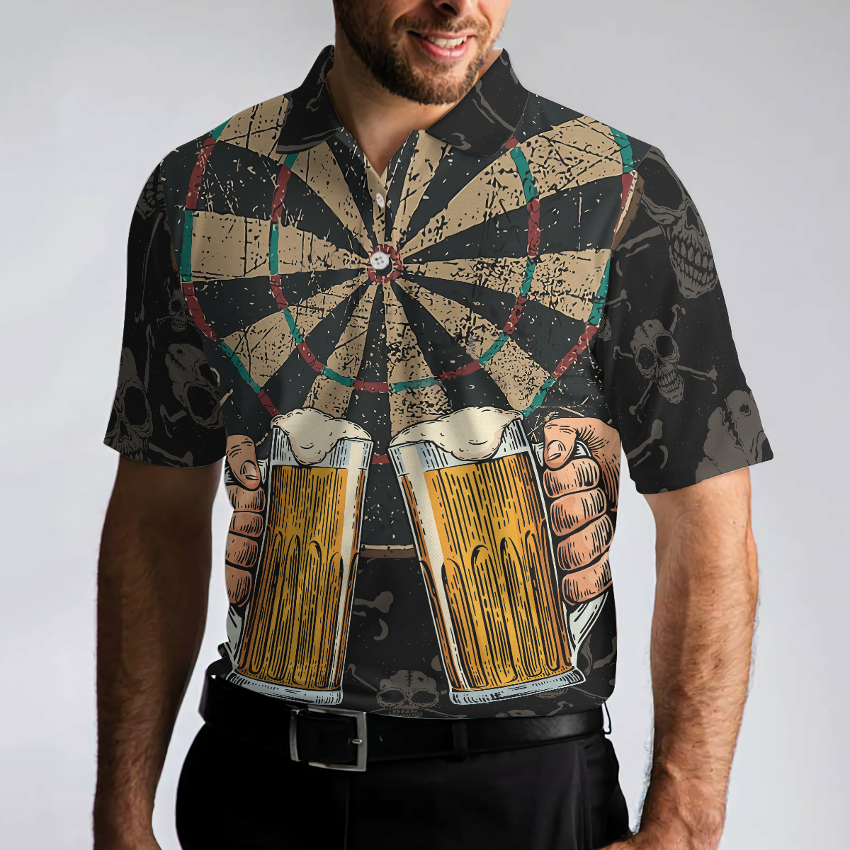 Darts And Beer Thats Why Im Here Short Sleeve Polo Shirt Skull Darts Print Shirt For Men - 4