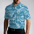 Camouflage Ocean Shark Pattern Short Sleeve Polo Shirt Camo Aqua Polo Shirt Best Shark Shirt For Men - 4