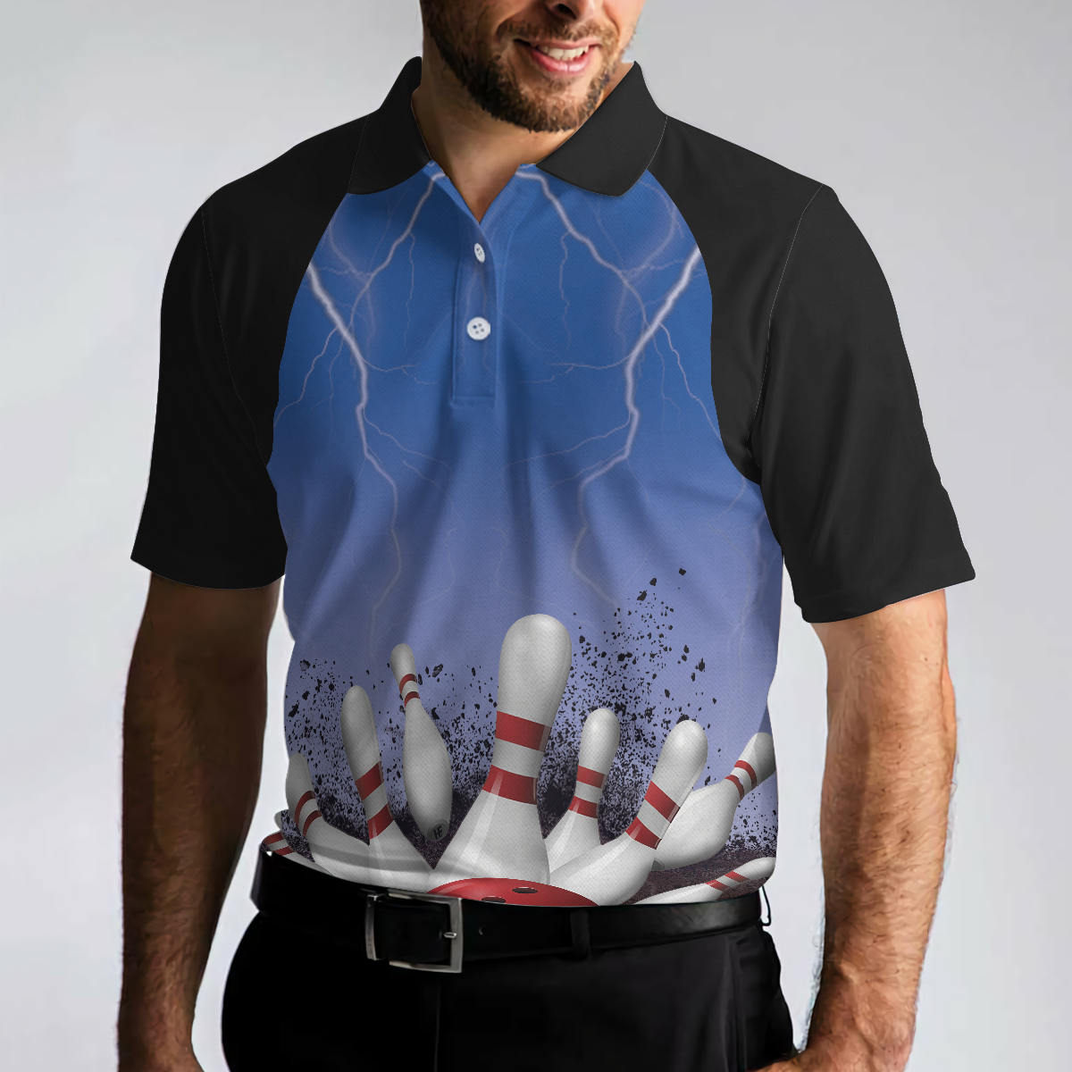 Spare No One Bowling Polo Shirt Black And Blue Tenpin Bowling Shirt For Men Cool Bowling Gift Idea - 5