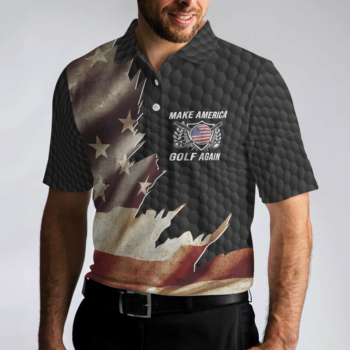 Make America Golf Again Custom Polo Shirt Personalized Black Hornet Nest Pattern American Flag Golf Shirt For Men - 4