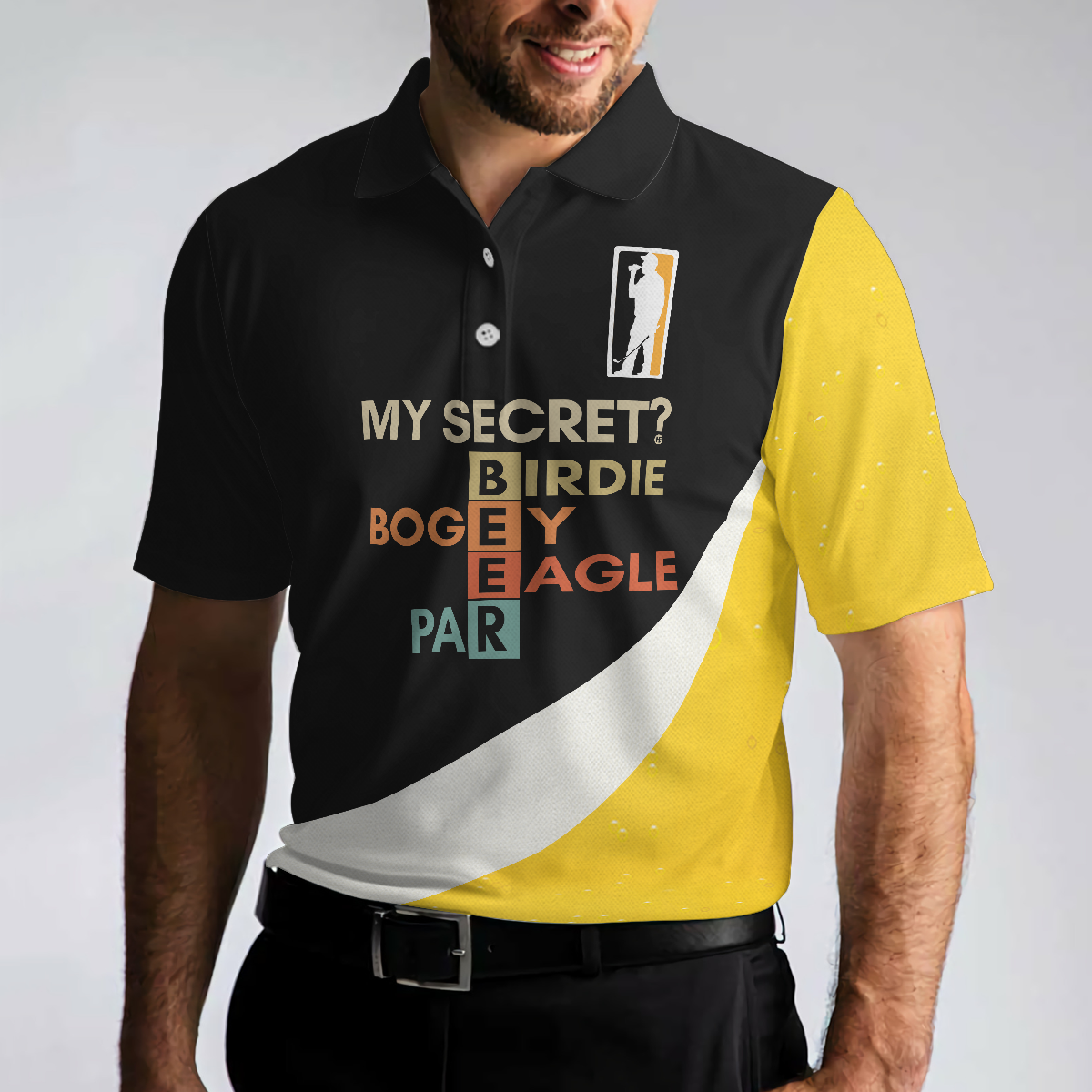 My Golf Secret Beer Short Sleeve Polo Shirt Black and Yellow Polo Shirt Golf Shirt For Beer Lovers - 5