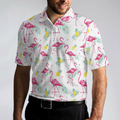 Flamingo And Tropical Pattern Polo Shirt White Flamingo Themed Polo Shirt Tropical Flamingo Shirt Design - 5