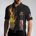 Badminton Flame Short Sleeve Polo Shirt Black Theme American Flag Badminton Polo Shirt Best Badminton Shirt For Men - 5