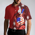 American Flag Christmas Bowling Ball and Pins Mens Polo Shirts - 4