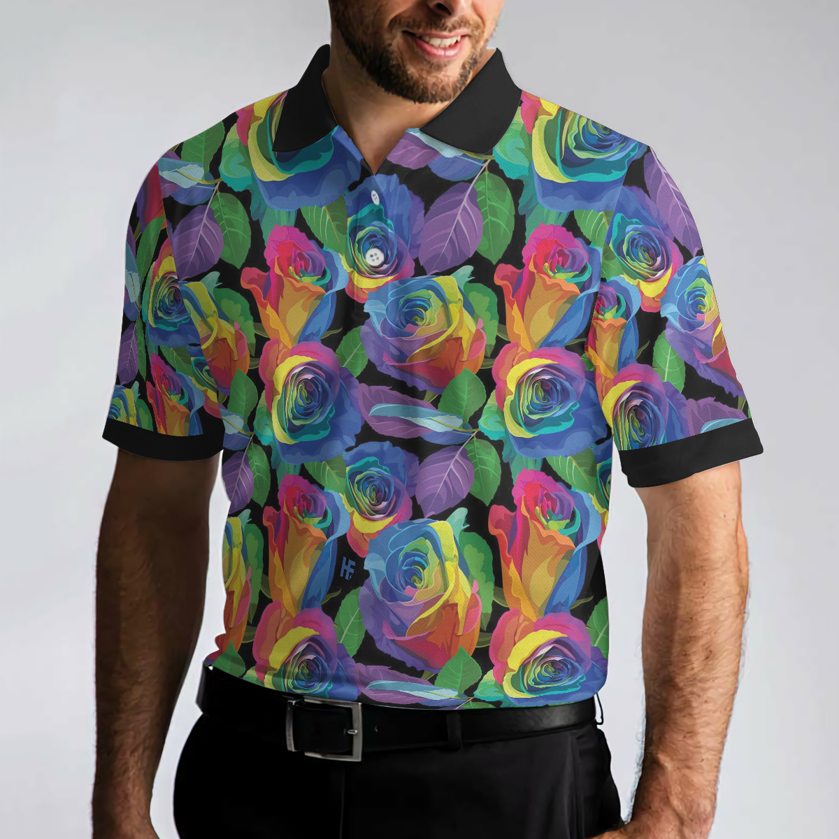 Rainbow Rose Polo Shirt Colorful Roses Pattern Polo Shirt For Men - 4