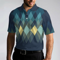 Dark Green Argyle Pattern Polo Shirt For Men - 4