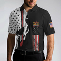 Skull American Flag With Golf Club Polo Shirt Black And White American Flag Polo Shirt Patriotic Golf Shirt For Men - 5