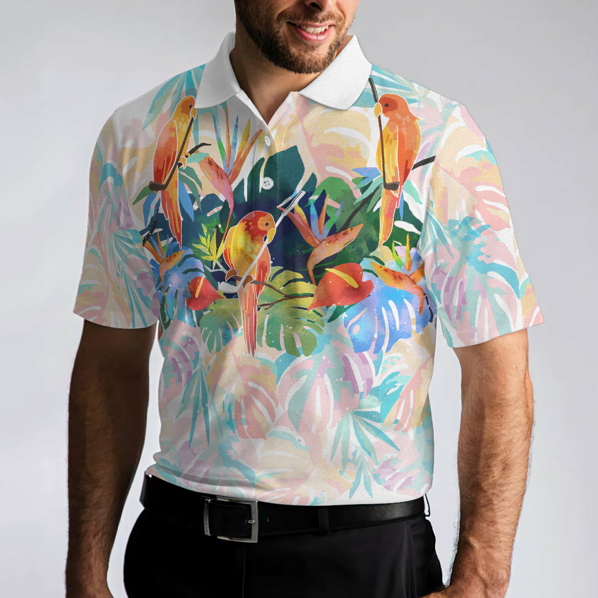 Tropical Parrots Golf Polo Shirt For Men - 4