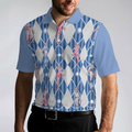 Blue Hot Golf Short Sleeve Polo Shirt Argyle Pattern Fun Golf Shirt For Men - 5