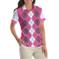 Are You Staring At My Putt Again Golf Short Sleeve Women Polo Shirt White And Pink Argyle Pattern Golf Shirt For Ladies - 4