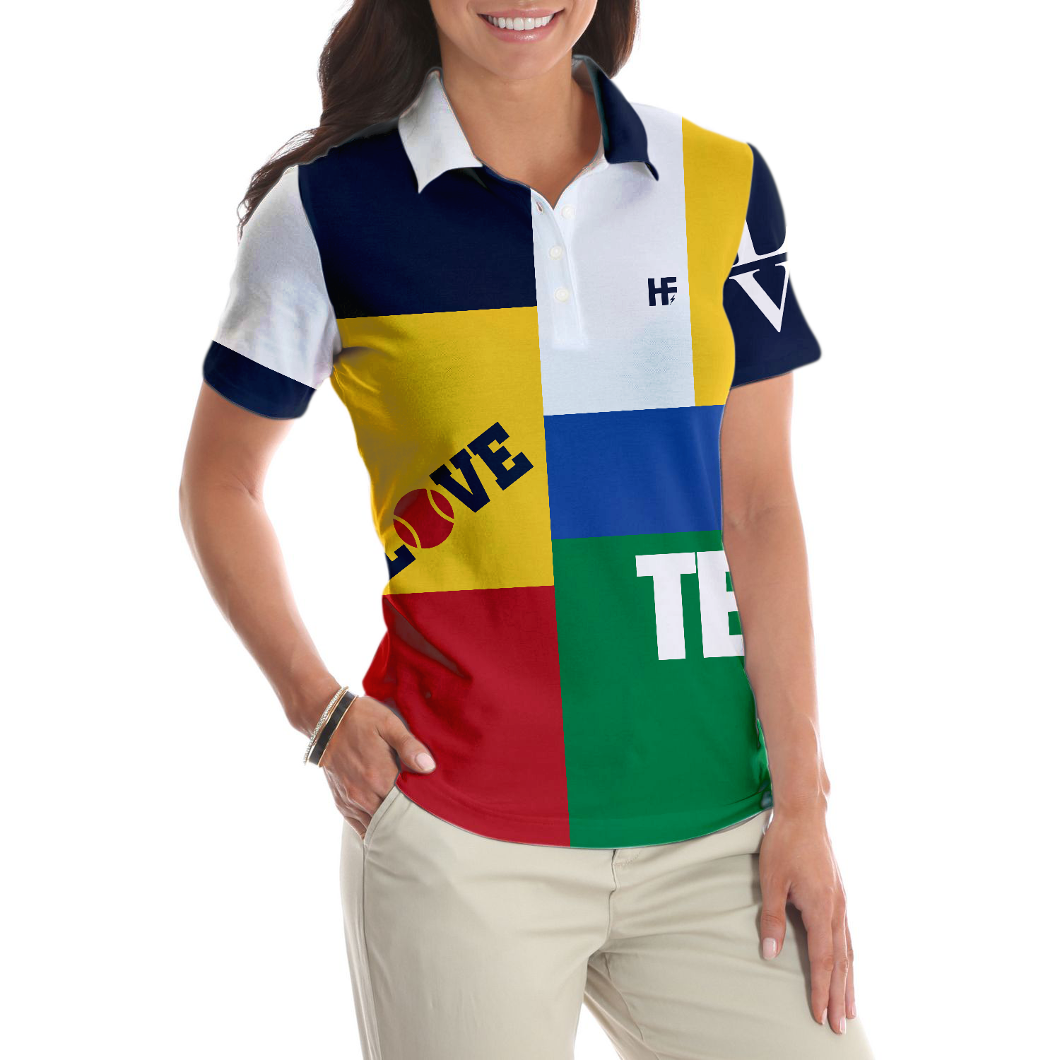 Color-Blocked Tennis Shirt Short Sleeve Women Polo Shirt - 5