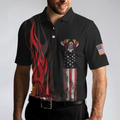 Firefighter Skull Flame Short Sleeve Polo Shirt Black American Flag Firefighter Shirt For Men - 5