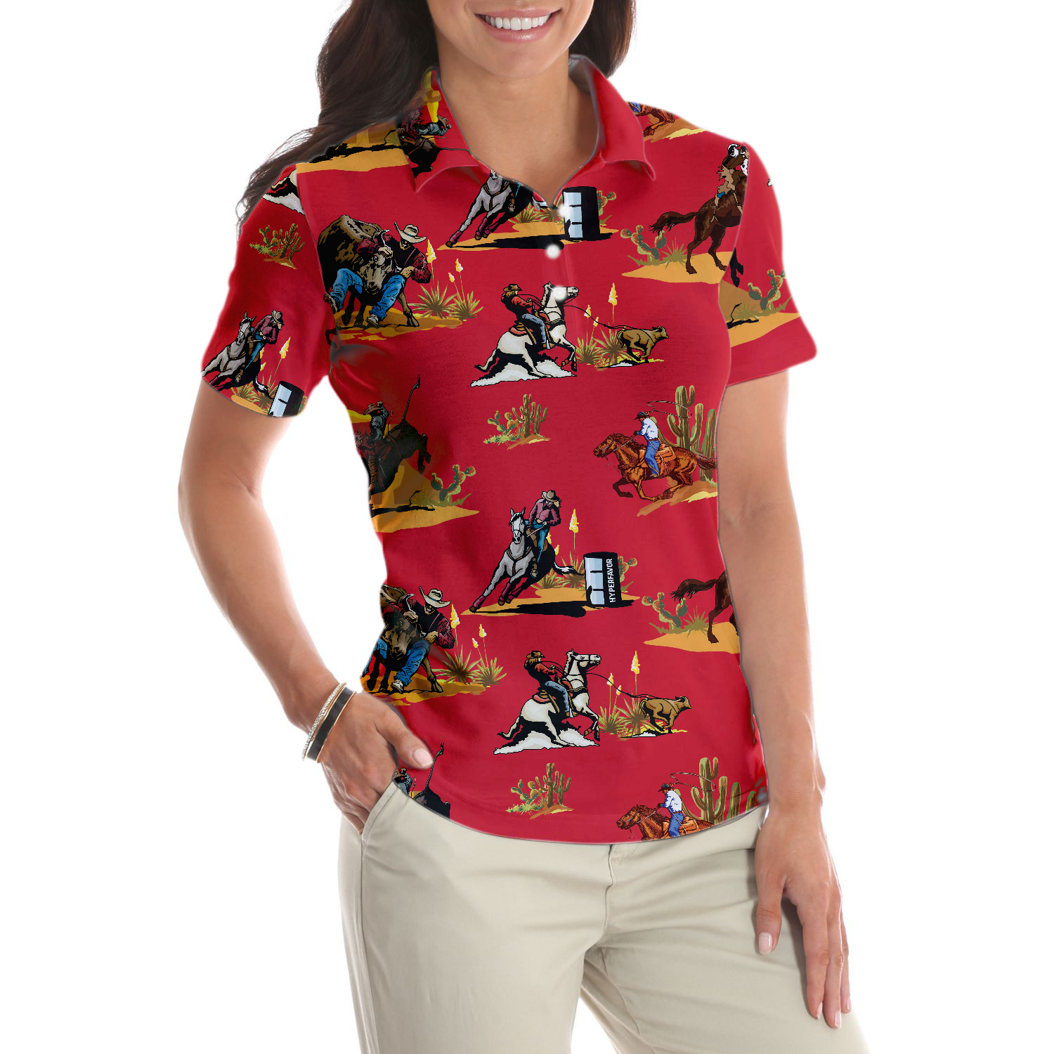 Rodeo Seamless Pattern Short Sleeve Women Polo Shirt - 5