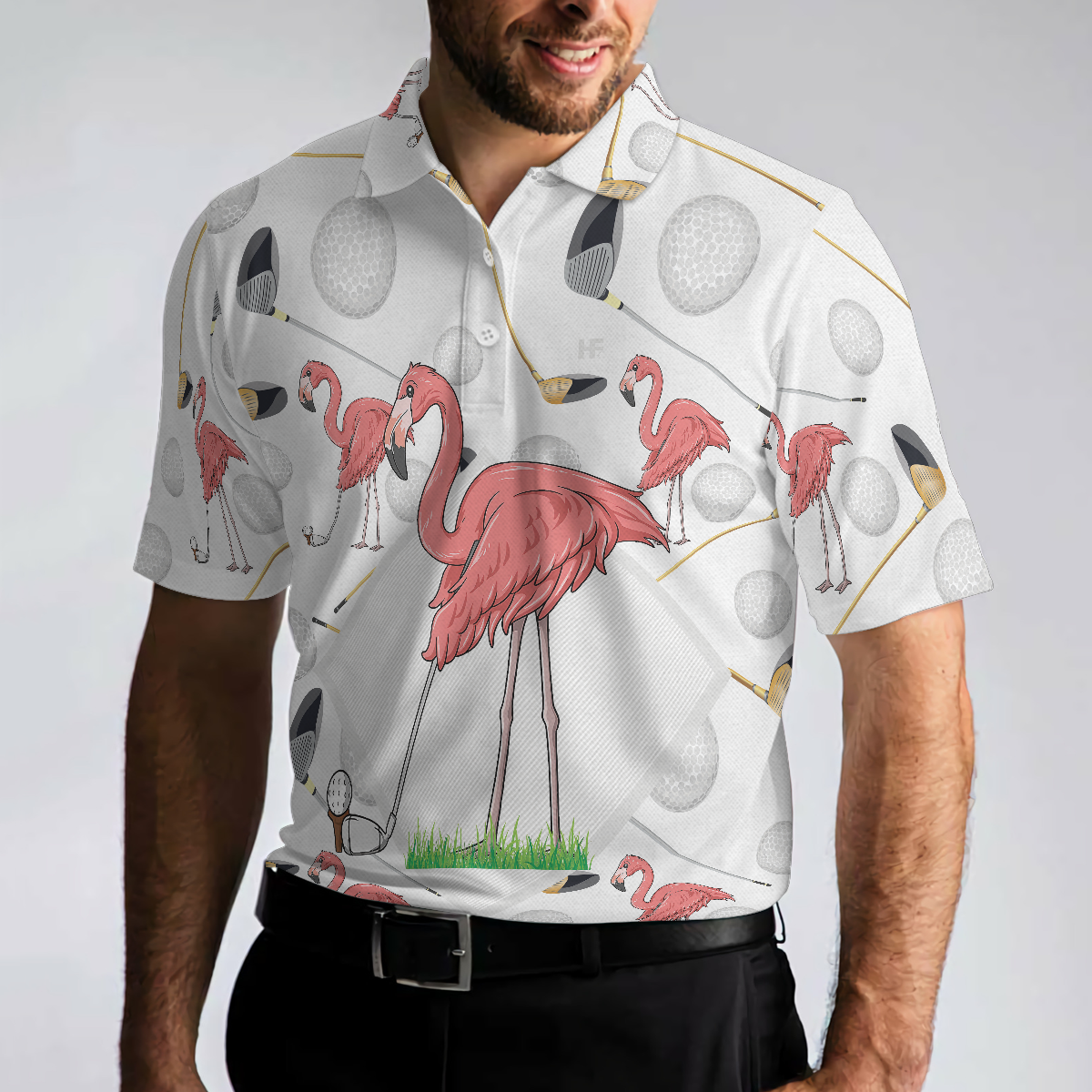 Flamingo Golfer Polo Shirt Pink Flamingo Golf Polo Shirt Flamingo Themed Short Sleeve Shirt For Golfers - 5