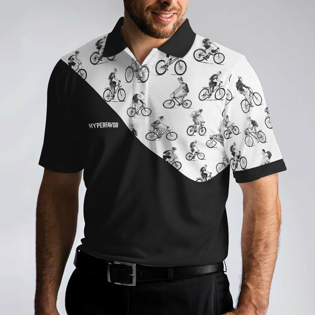 Cycling On Smoke Background Polo Shirt, Black And White Cycling