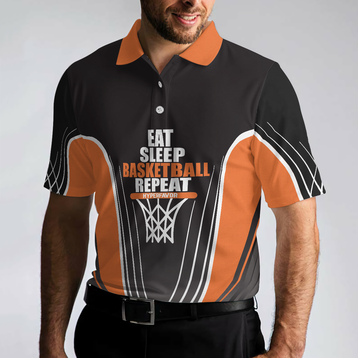 Basketball Players Eat Sleep Basketball Repeat Polo Shirt Black And Orange BasketBall Shirt For Basketball Fans - 5