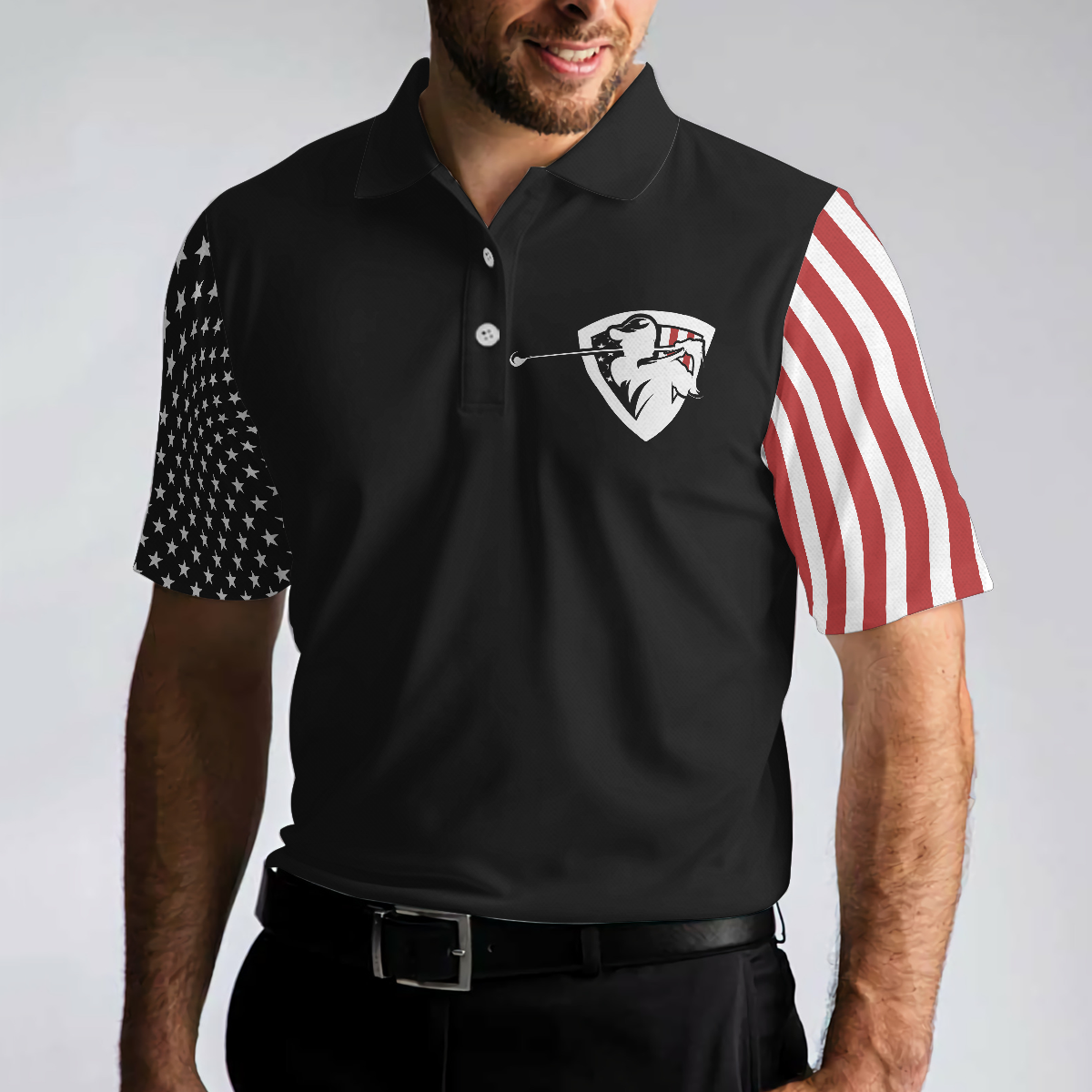 Proud American Short Sleeve Golf Polo Shirt Dark Theme American Flag Polo Shirt Patriotic Golf Shirt For Men - 5