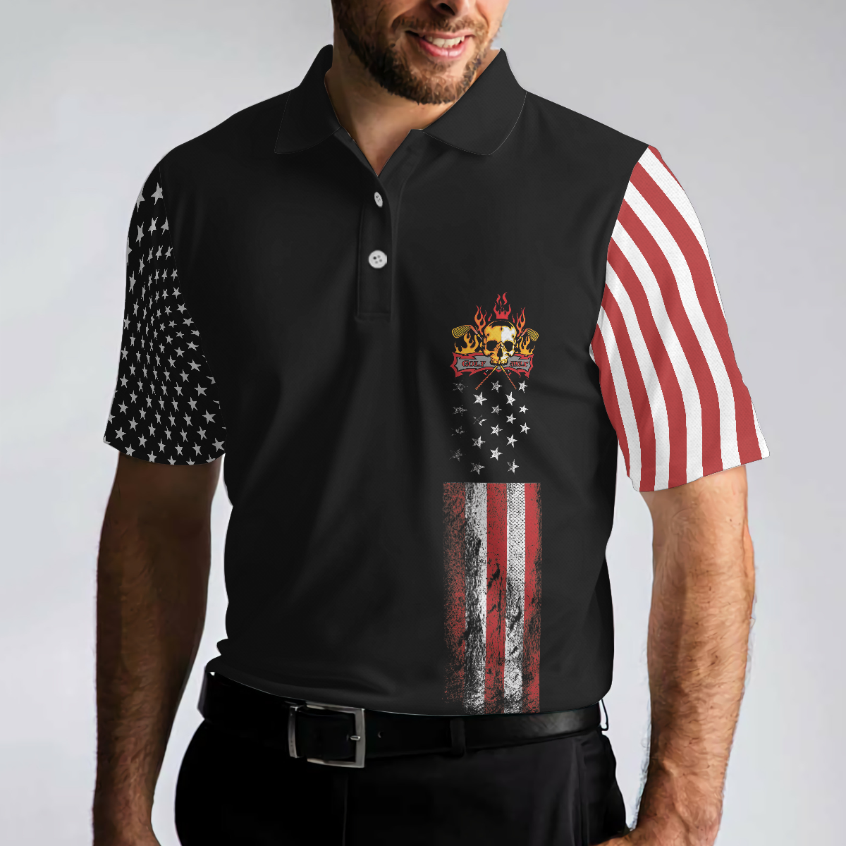 8-ball American Flag Short Sleeve Pattern Wet Paint Skull Golf Polo Shirt Dark Theme American Flag Polo Shirt Best Golf Shirt For Men - 5