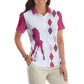 Talk Birdie To Me Short Sleeve Women Polo Shirt Best Pink Argyle And Leopard Pattern For Golf Ladies - 5