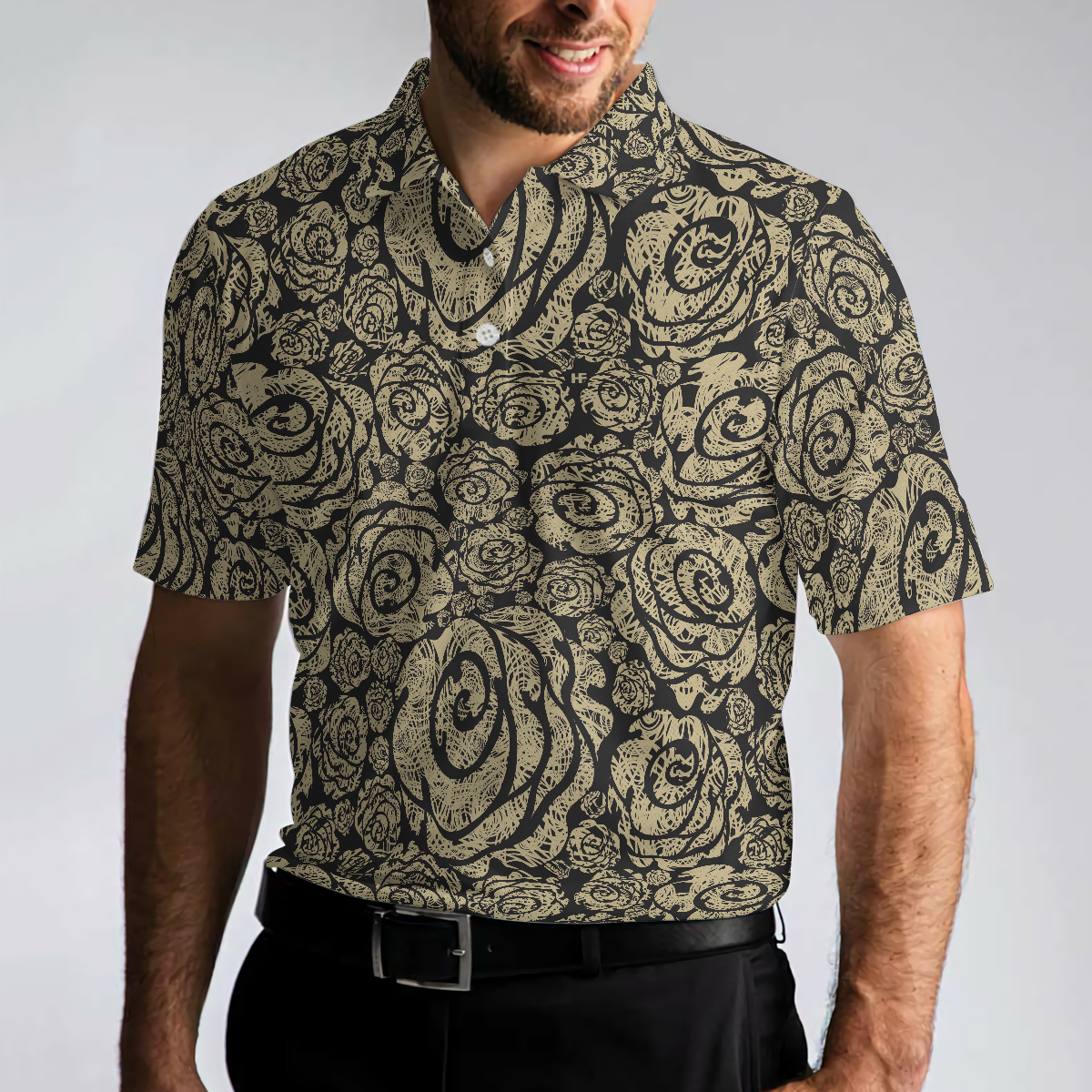 Seamless Beige Grunge Rose Pattern Polo Shirt Cool Roses Graphic Polo Shirt Rose Themed Shirt For Flower Lovers - 4