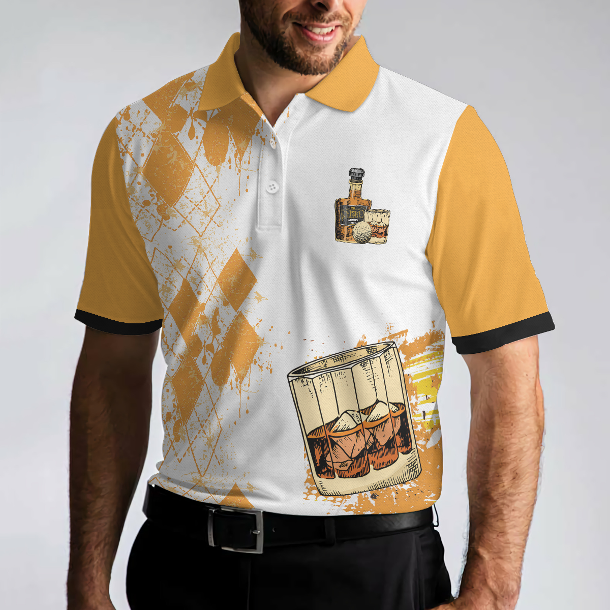 Golfing And Drinking Solve My Problems Polo Shirt Argyle Pattern Whisky Polo Shirt Wine Golf Shirt For Men - 5