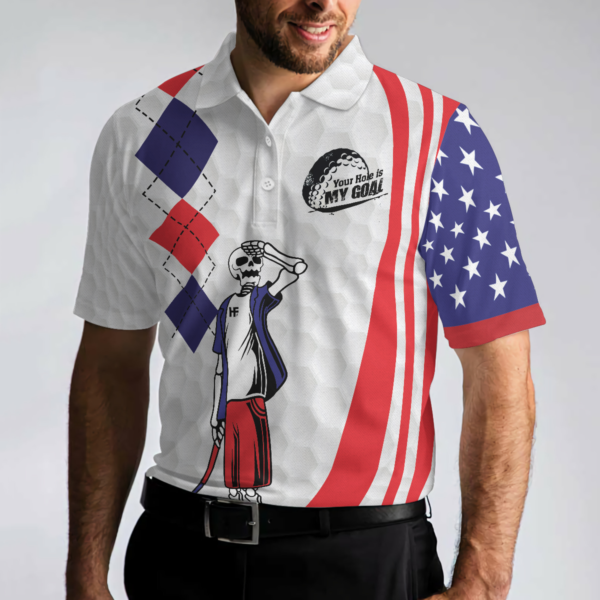 Your Hole Is My Goal Golf American Flag Polo Shirt Golf Texture Argyle Pattern USA Flag Polo Shirt Best Golf Shirt For Men - 5