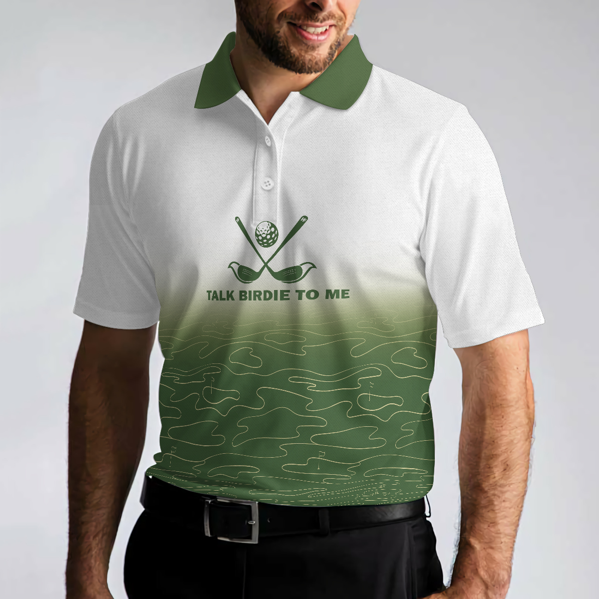 Talk Birdie To Me Golf Polo Shirt White And Green Abstract Grass Pattern Golfing Polo Shirt Best Golf Shirt For Men - 4