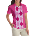 Anytime Is A Good Time For Golf Short Sleeve Women Polo Shirt Pink Argyle Pattern Golf Shirt For Female Golfers - 5