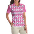 Golf Polo Short Sleeve Women Polo Shirt Pink Argyle Seamless Pattern Golf Shirt For Ladies - 4