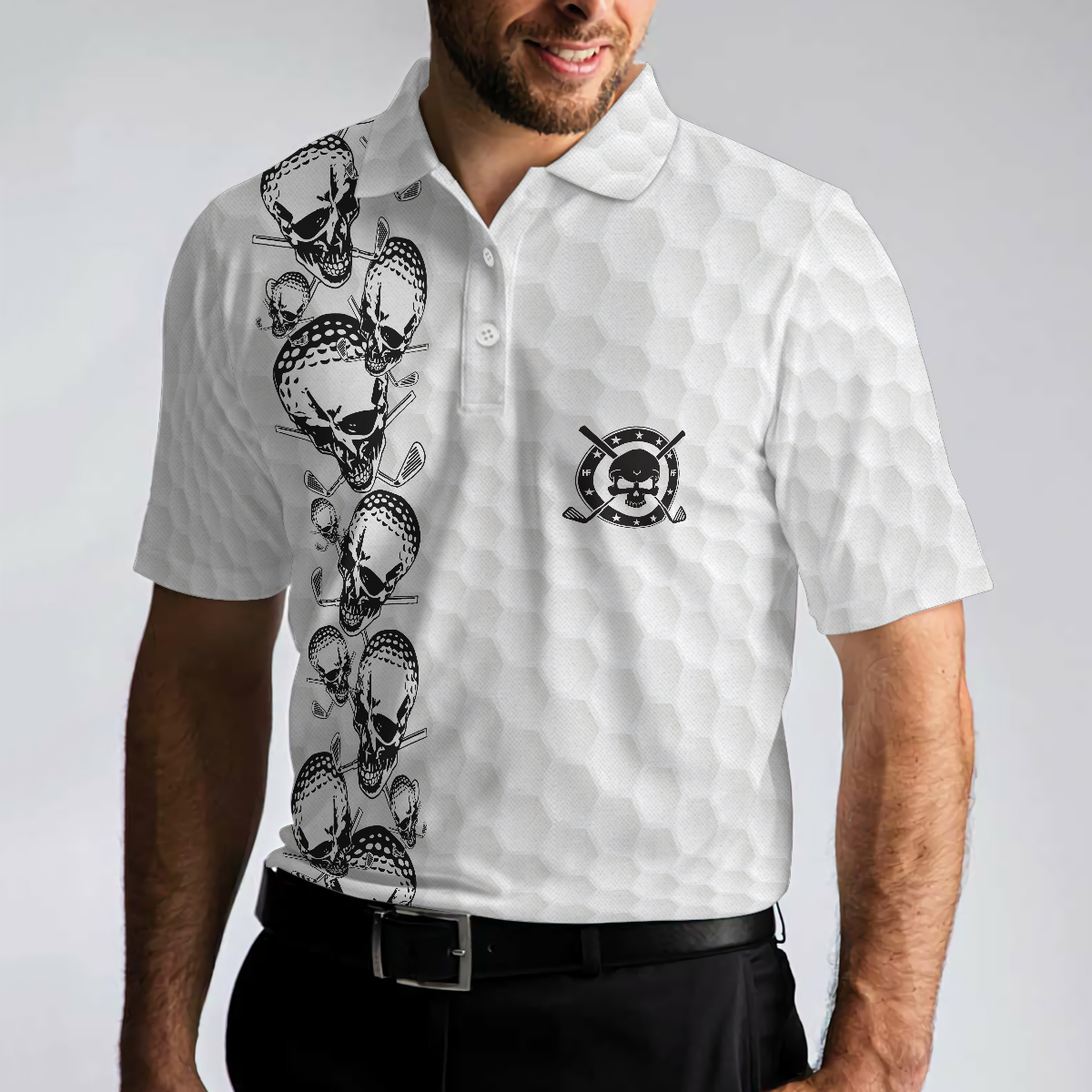 Golfing Skull Golf Ball And Clubs Shirt Polo Shirt Golf Pattern Polo Shirt Black And White Golf Shirt For Men - 4