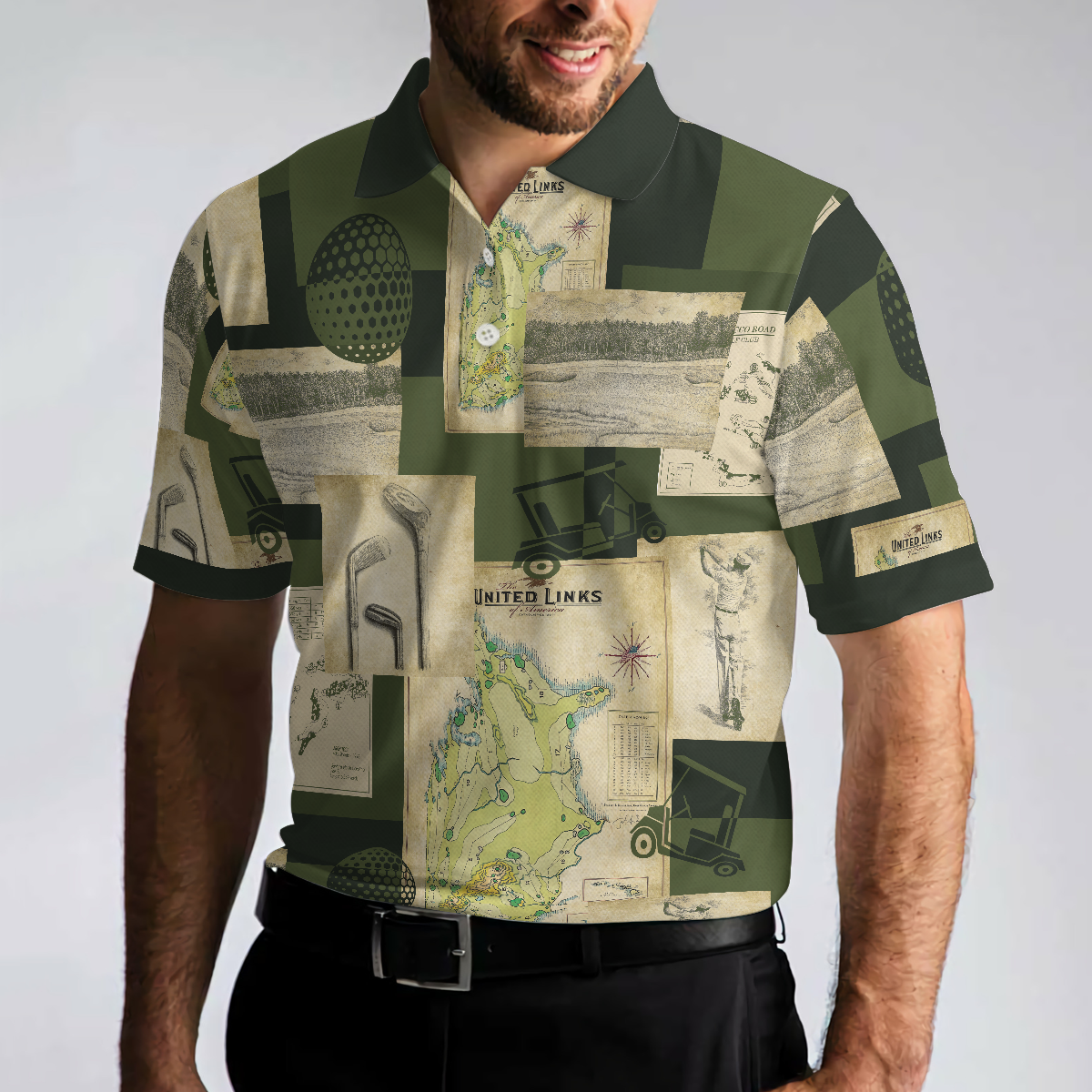 Vintage Golf Art All Over Print Polo Shirt Vintage Golf Map And Sketch Polo Shirt Best Golf Shirt For Men - 5