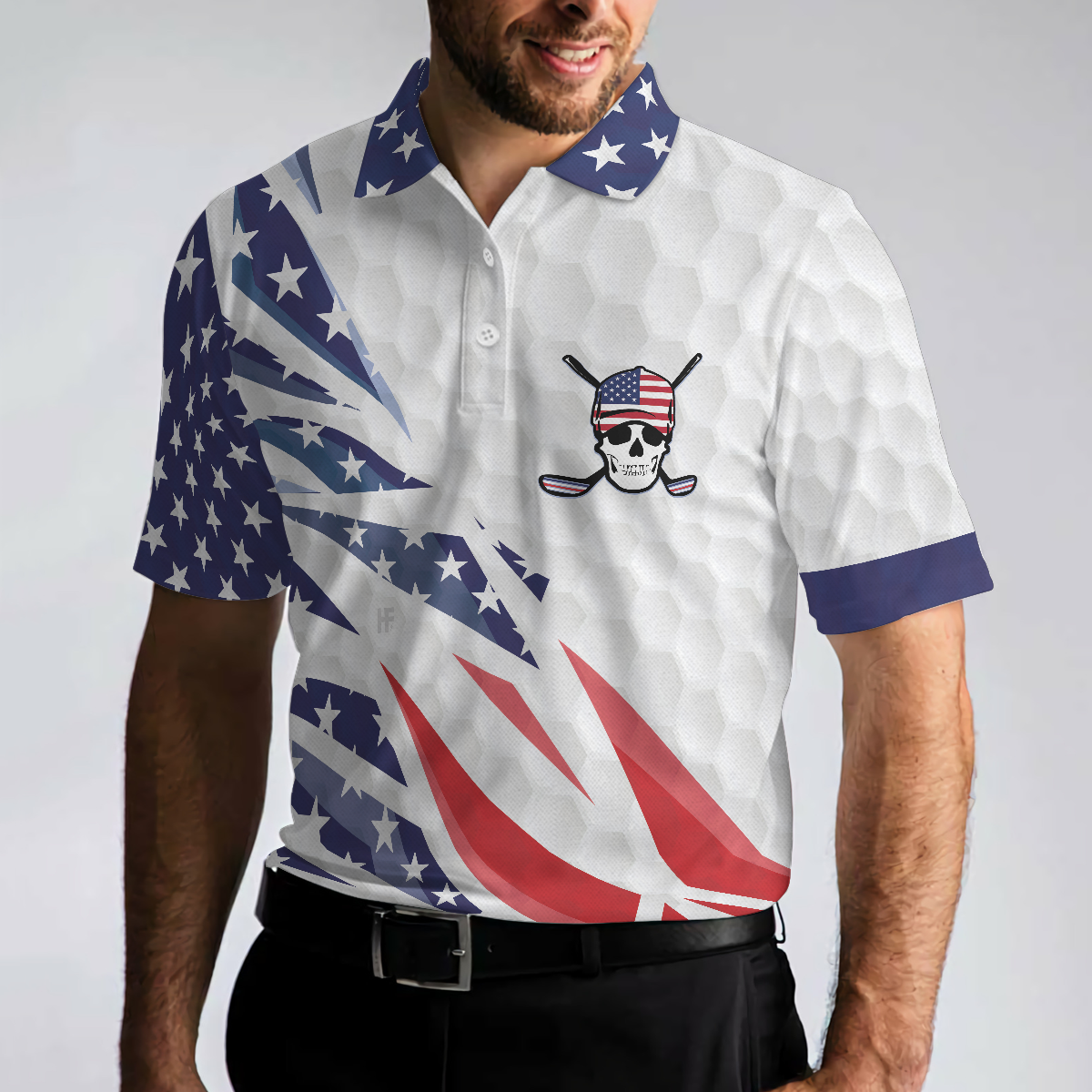 Golf Texture Swing Short Sleeve Golf Polo Shirt Fierce American Flag Polo Shirt Patriotic Golf Shirt For Men - 5