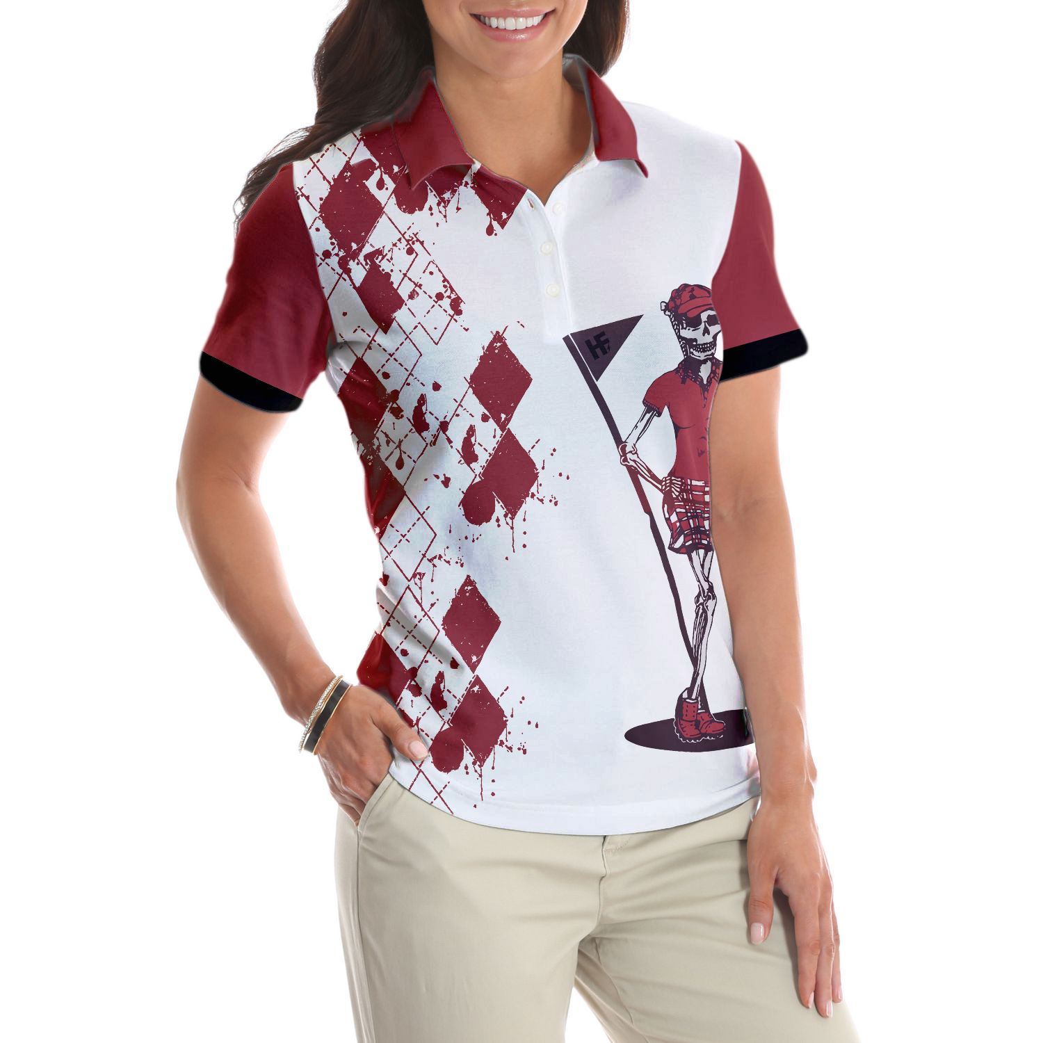 Golf Nine And Drink Wine Short Sleeve Women Polo Shirt - 5