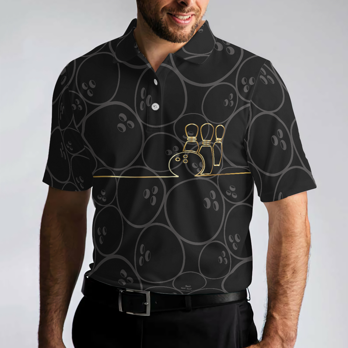 Bowling Pattern And Golden Polo Shirt Bowling Ball Background Polo Shirt Best Bowling Shirt For Men - 4