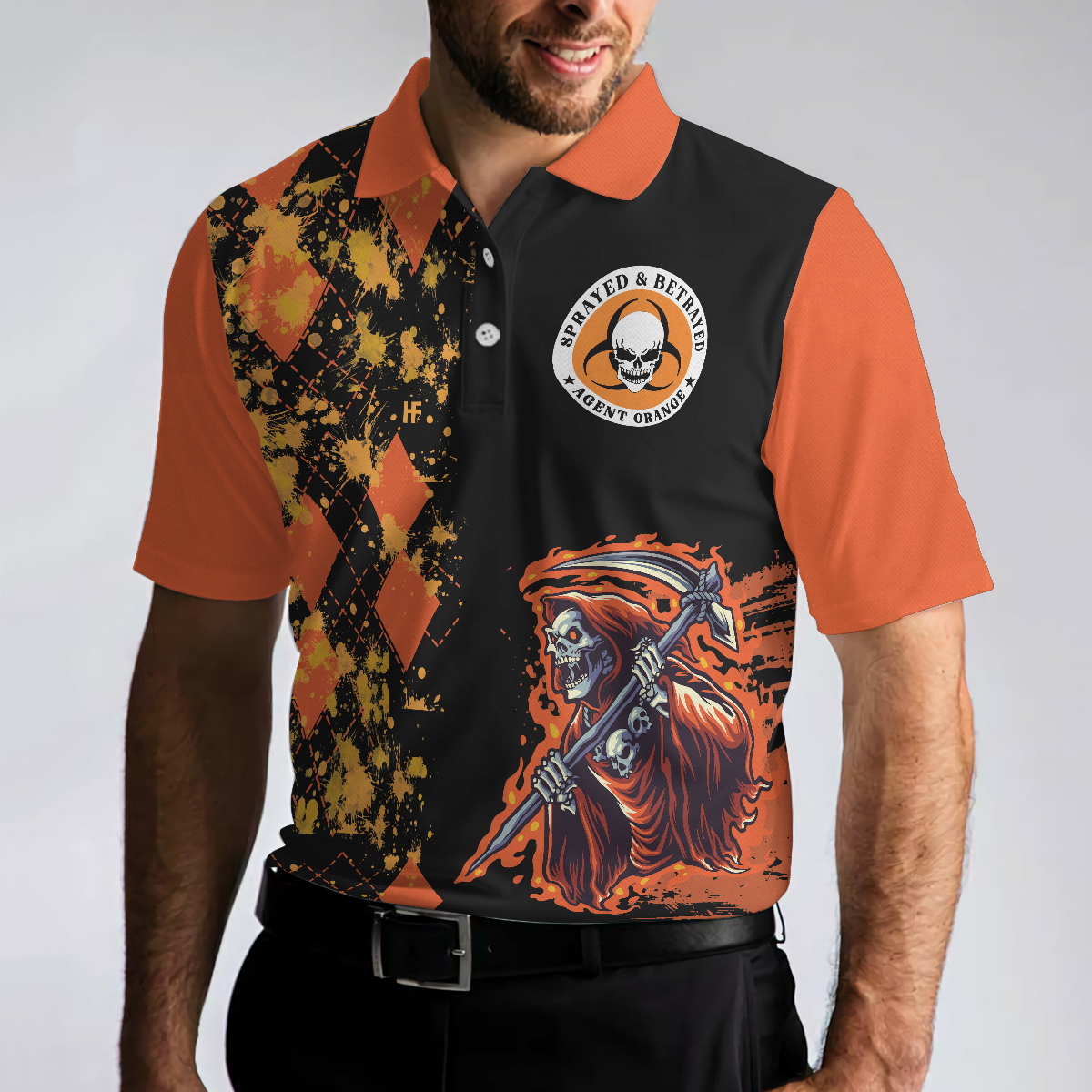 We Came Home And Death Came With Us Agent Orange Polo Shirt Orange Argyle Pattern Shirt For Veterans - 4