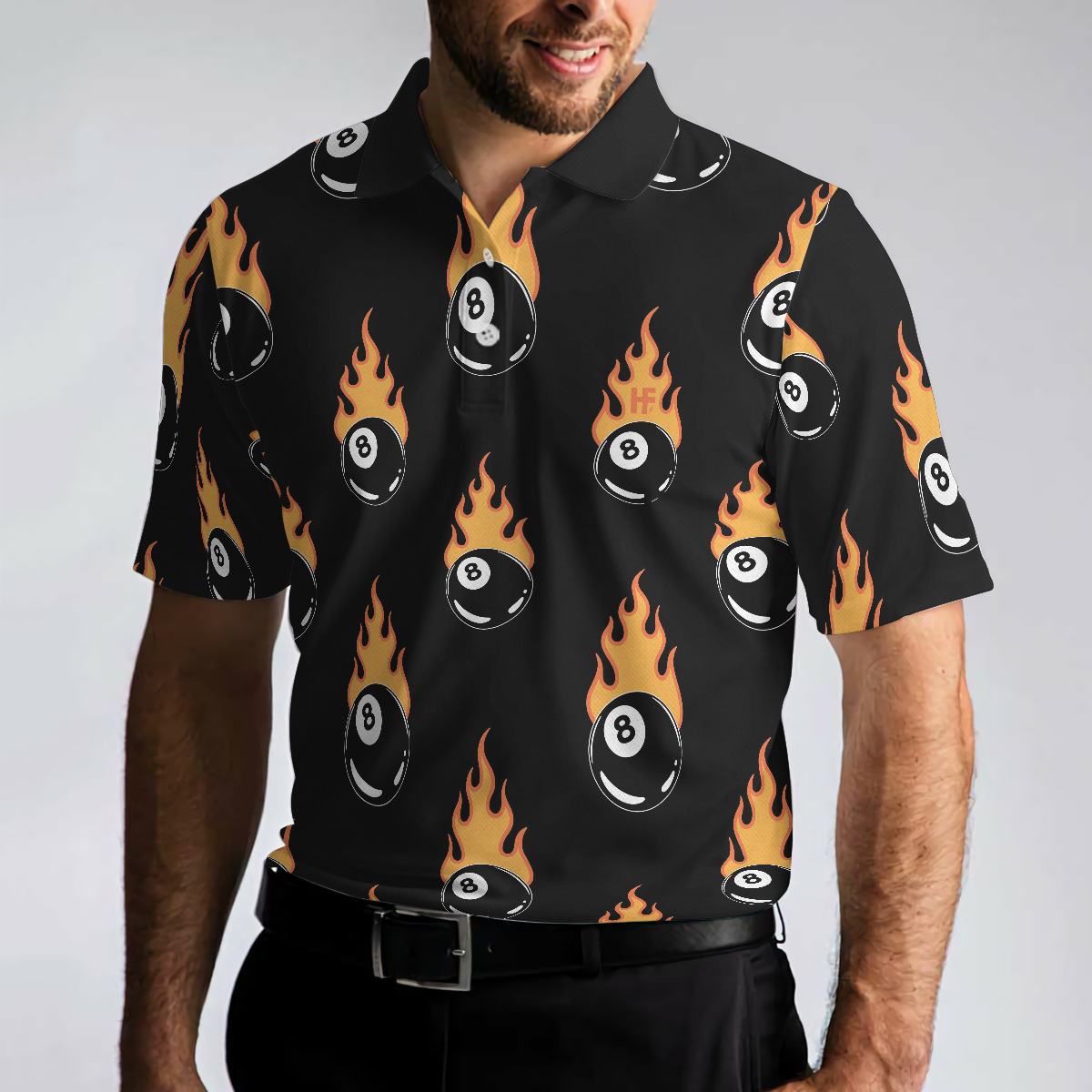 Flaming Billiard 8 Ball Polo Shirt Basic Billiards Shirt Design For Men Gift Idea For Billiards Lovers - 5