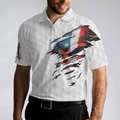 Golf Skull American Flag Short Sleeve Polo Shirt White Golf Pattern Polo Shirt Patriotic Golf Shirt For Men - 5