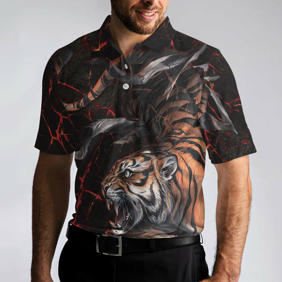 Tiger In The Dark Polo Shirt Cool Tiger Polo Shirt For Men Short Sleeve Tiger Shirt Gift Idea - 4