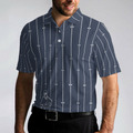 Vertical Stripe Golf Club Polo Shirt Black And White One Line Drawing Golfer Polo Shirt Unique Golf Shirt For Men - 4