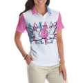 Queen Of The Lanes Pink And Blue Bowling Short Sleeve Women Polo Shirt Bowling Shirt For Ladies - 4