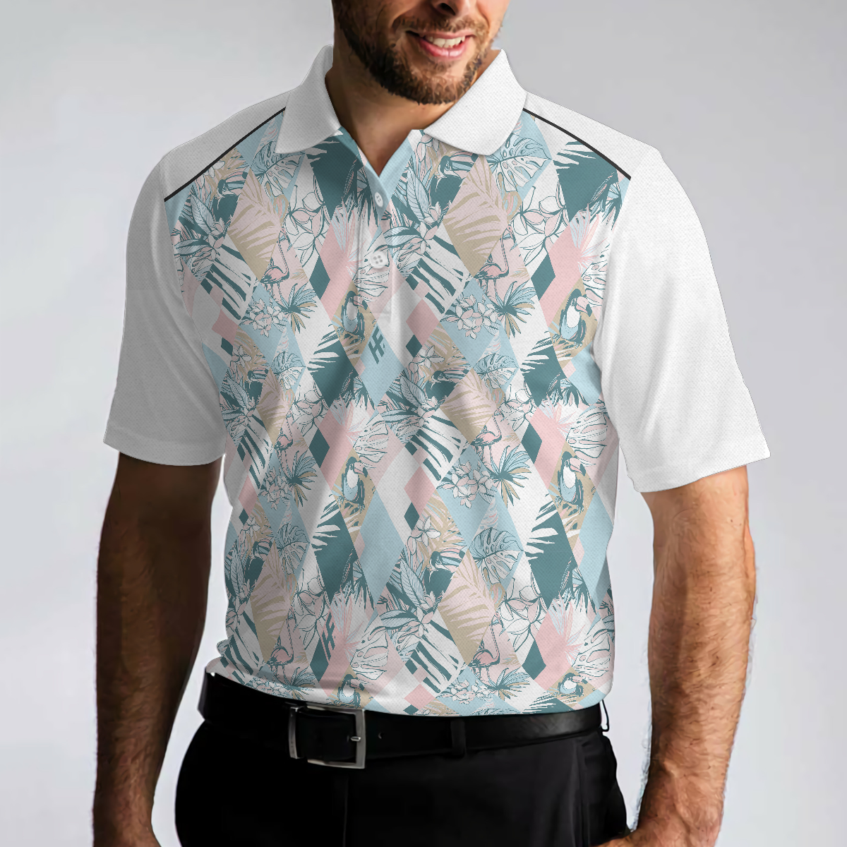 Pastel Tropical Seamless Pattern Polo Shirt Pastel Tropical Themed Polo Shirt For Men Summer Outfit Idea - 4