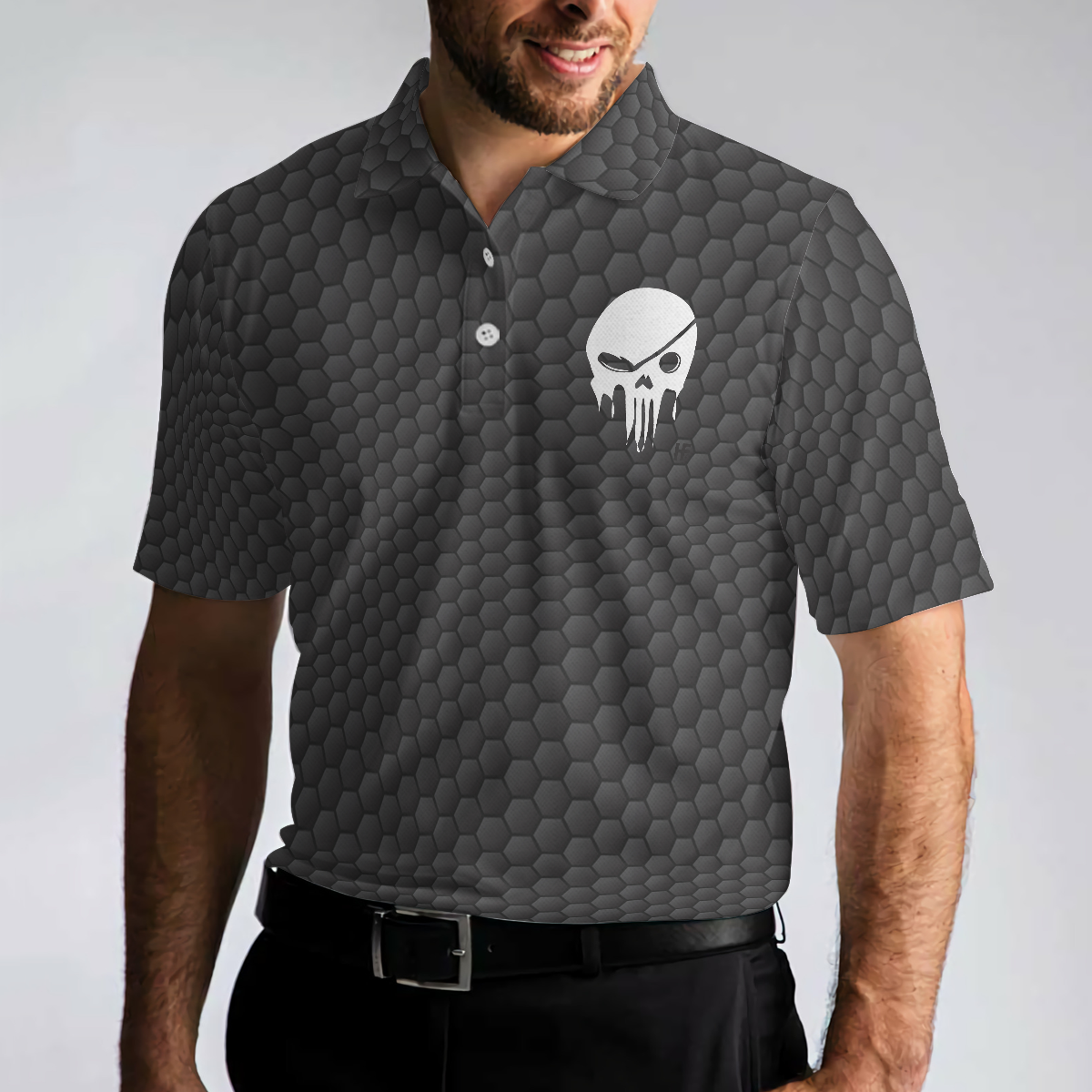 Golf Some Grandpas Polo Shirt Black Golf Seamless Pattern Skeleton Golfer Skull Golf Shirt For Men - 5