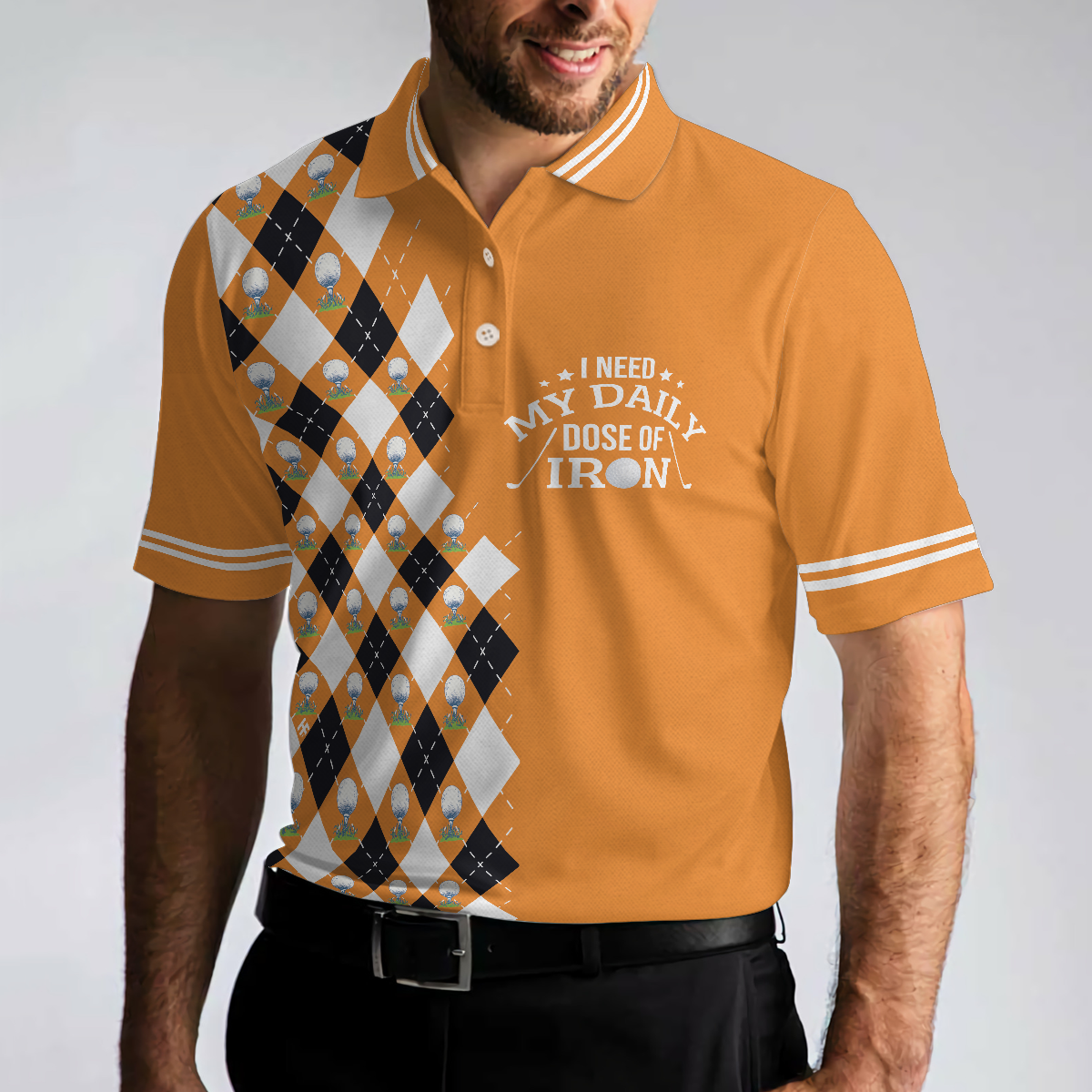 I Need My Daily Dose Of Iron Remastered Polo Shirt Argyle Pattern Polo Shirt Best Golf Shirt For Men - 4