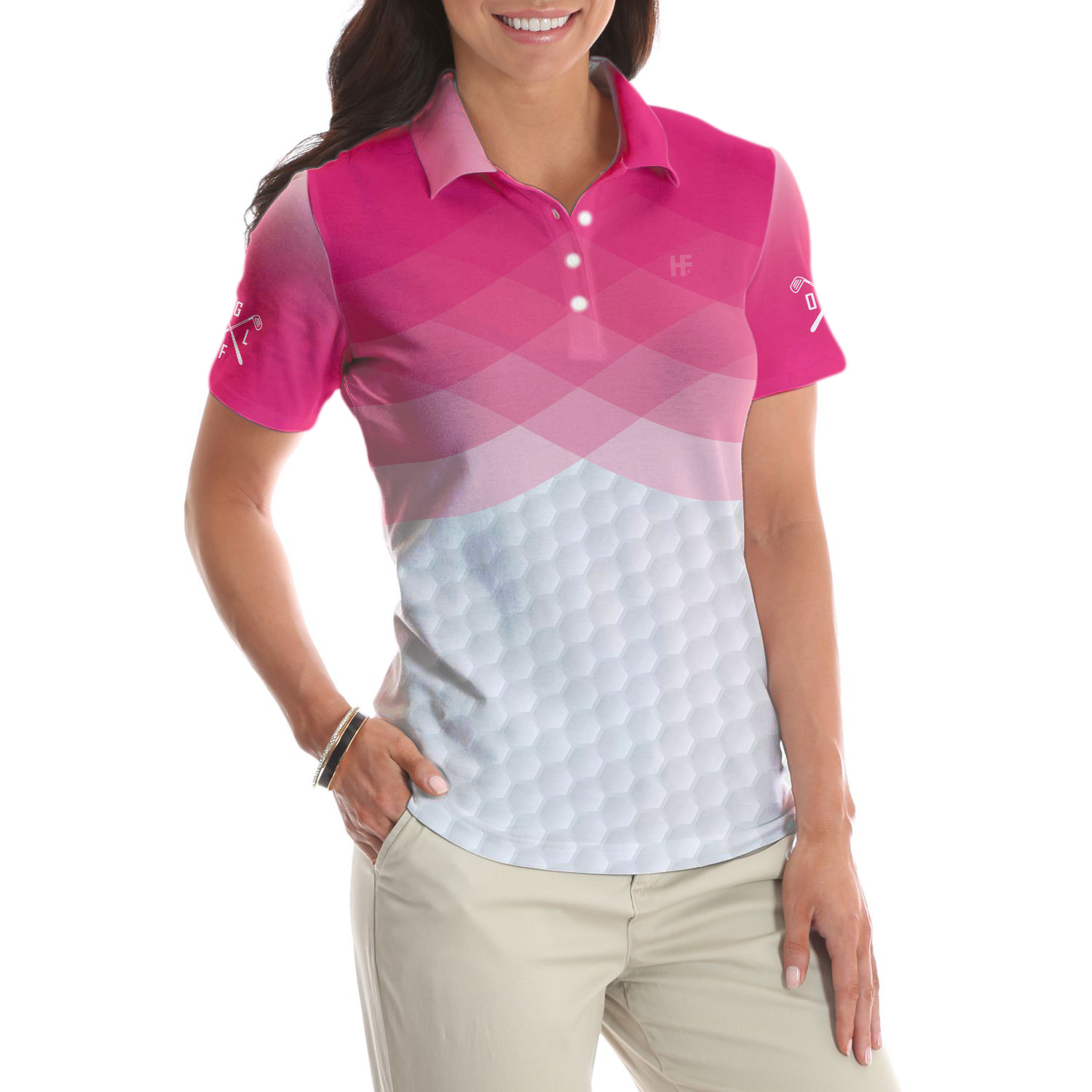 Just A Pink Girl Who Loves Playing Golf Short Sleeve Women Polo Shirt Pink Argyle Pattern Golf Shirt - 4