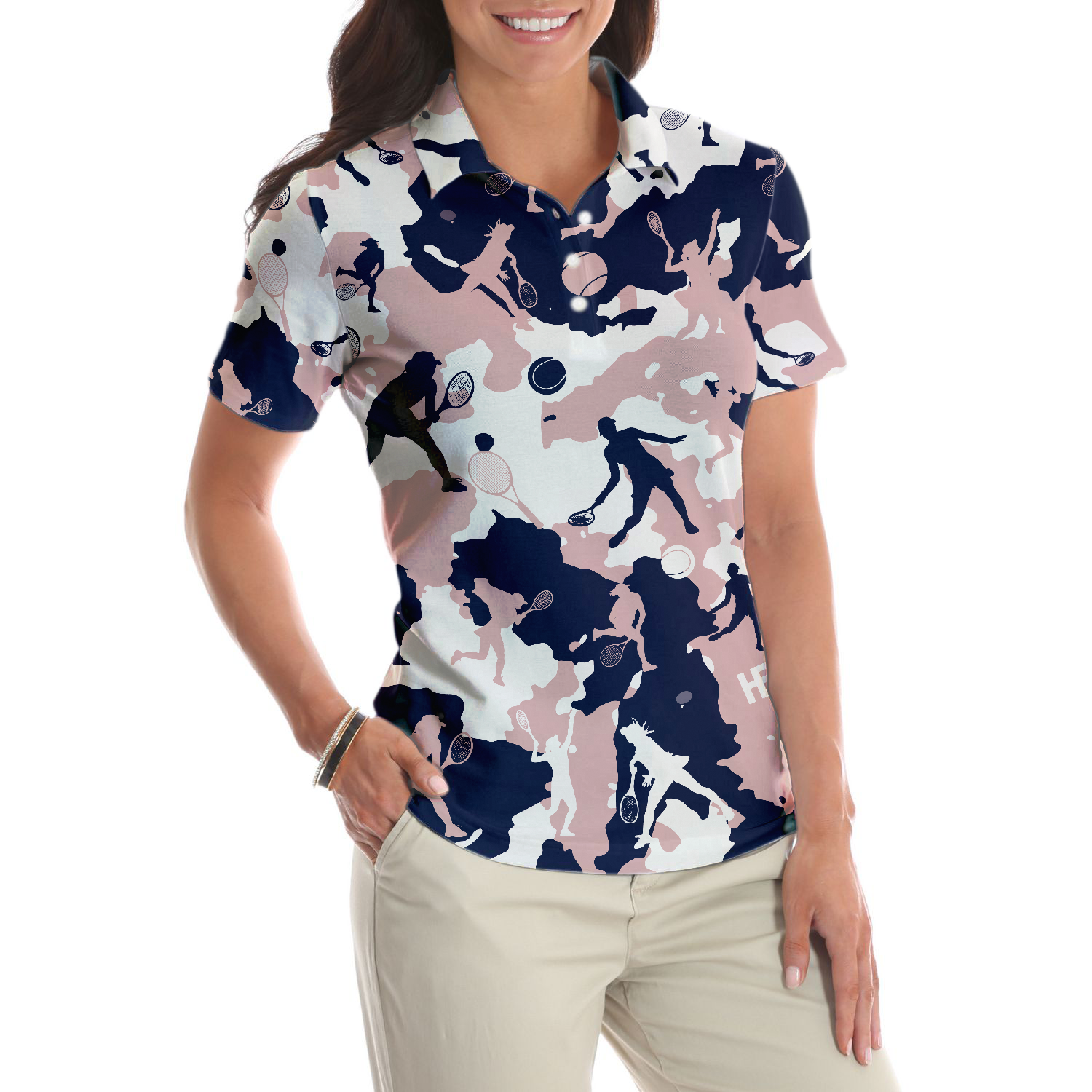 Pink Camouflage Tennis Girl V2 Short Sleeve Women Polo Shirt Camo Tennis Shirt For Ladies - 4