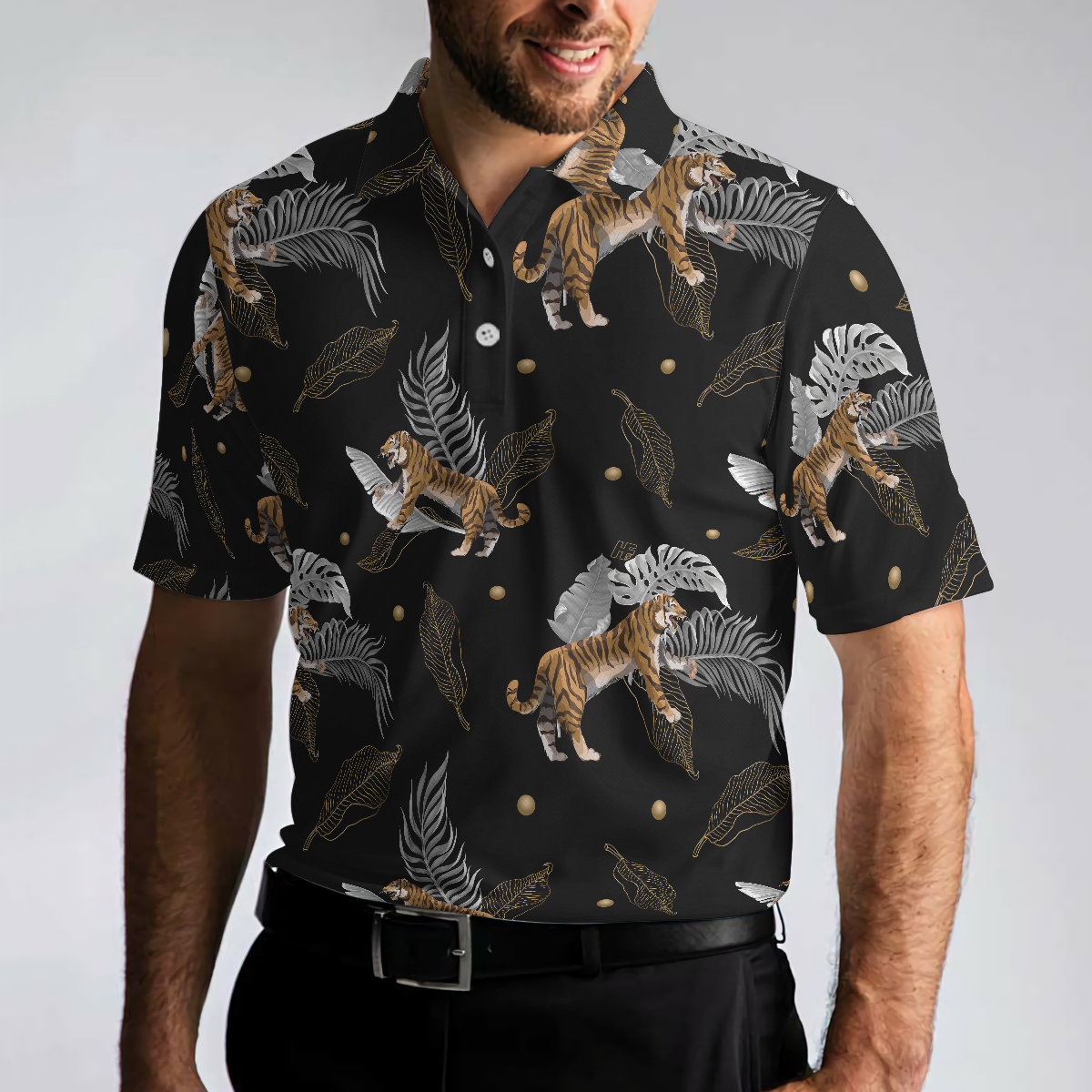 Tiger With Palm Leaves Tropical Tiger Polo Shirt Short Sleeve Tiger Shirt For Men Tiger Shirt Men Gift Idea - 5