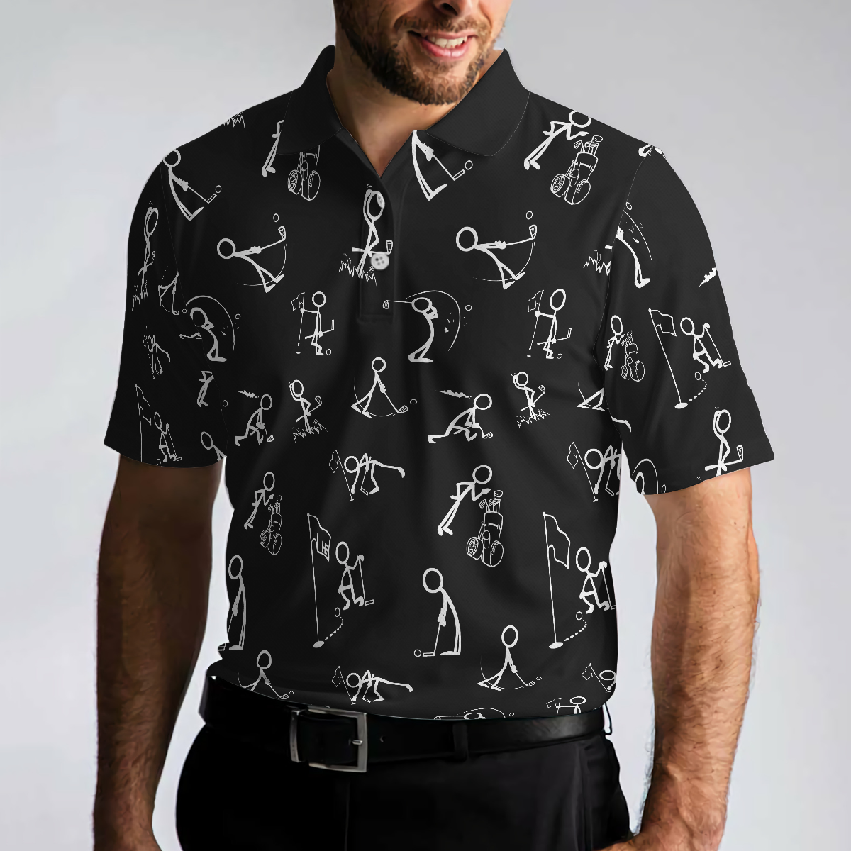 Stickfigures Playing Golf Short Sleeve Polo Shirt Doodling Golfer Polo Shirt Best Golf Shirt For Men - 5