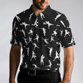 Silhouette Playing Disc Golf Polo Shirt Black And White Disc Golfer Pattern Polo Shirt Disc Golf Shirt For Men - 4